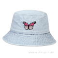 Cotton denim embroidered bucket hat